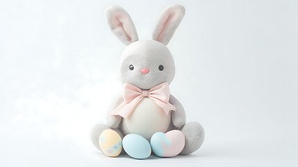 Obraz premium Easter Bunny with Easter Eggs and Basket on background Cute