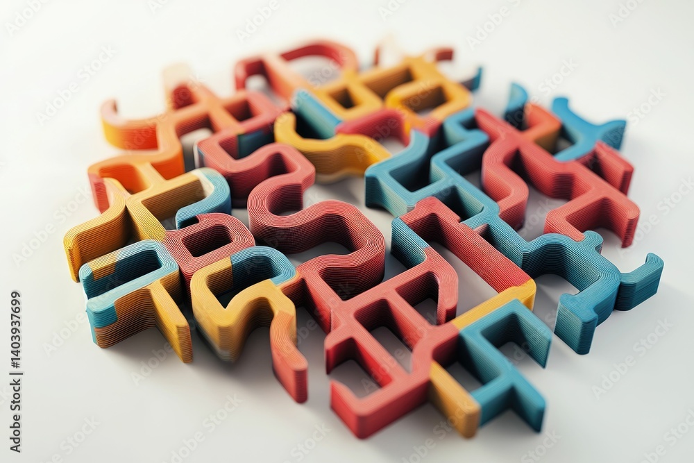 Poster colorful puzzle design made of layers on white surface creates abstract pattern