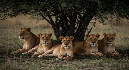 Fototapeta premium Majestic Lions Roaming in the Jungle Wilderness