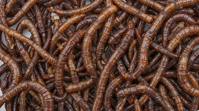 A lot of earthworms close-up isolated on a white background. Worm for fishing, live bait, earthworm Dendrobaena Veneta