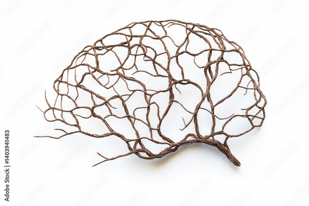 Poster brain concept made of wires showing connectivity and neural network