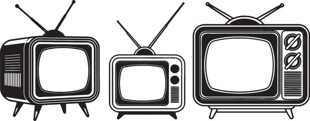 Set of television silhouette vector illustration isolated On Transparent  Background