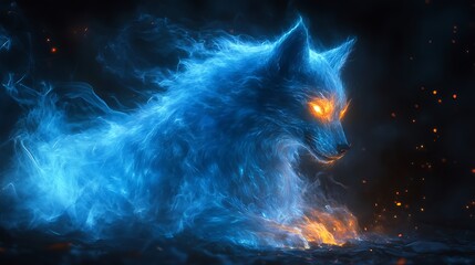 Majestic spirit wolf surrounded by fire high resolution picture