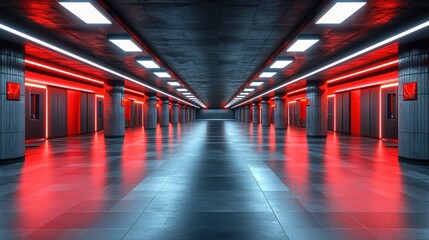 Fototapeta premium Neon-lit Subway Passage: A Futuristic Urban Corridor
