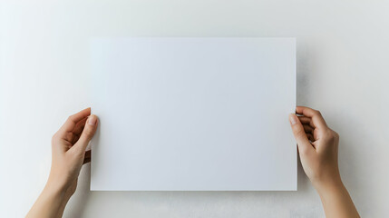 Hands Holding Blank White Paper On White Background