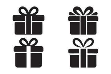 Gift Box Silhouette Icons Present Package Vector Clipart Set