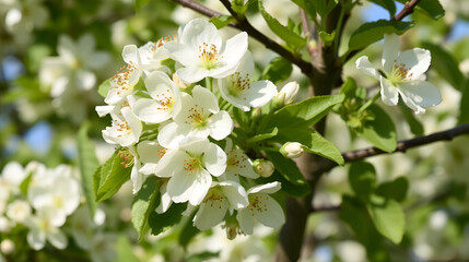 Ample amount of white flowers of apple tree in May