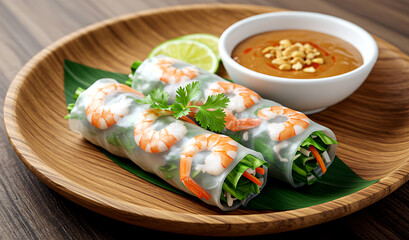 delicate vietnamese canapé with shrimp-filled rice paper rolls
