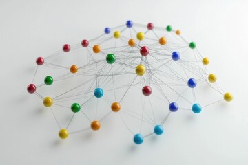 Obraz premium Network Connection Visualized with Colorful Pins and Strings for Data Representation