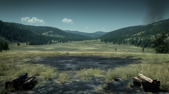 Wide open field after a fire