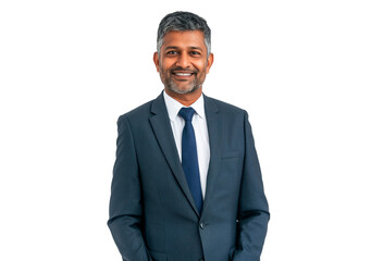 Portrait Indian middle age man in suit isolated on transparent background