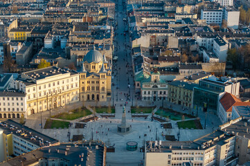 The city of Łódź - view of Freedom Square. Lodz, Poland.	