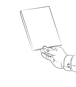 hand  holds book, line art