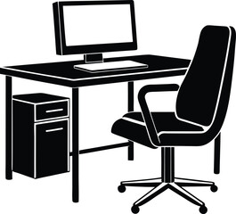 Minimal Office Furniture Vector Silhouette