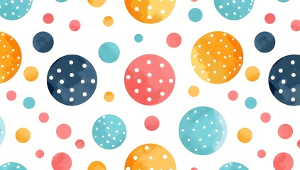 Colorful Polka Dot Seamless Pattern with Watercolor Texture