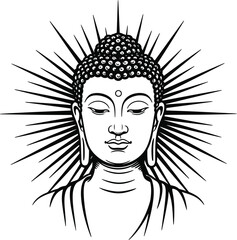  Lord Buddha Black Line Art Vector – Vesak Day Illustration of Gautama Buddha in Peaceful Meditation