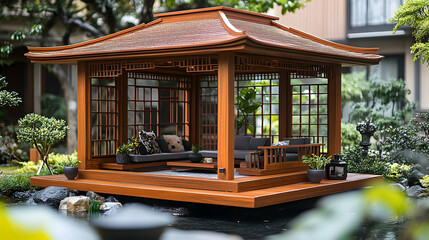 Wooden Japanese Garden Pavilion