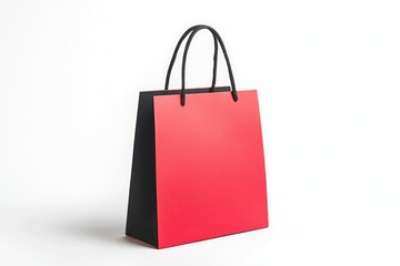 Isolated Red and Black Shopping Bag with Handles on White Background