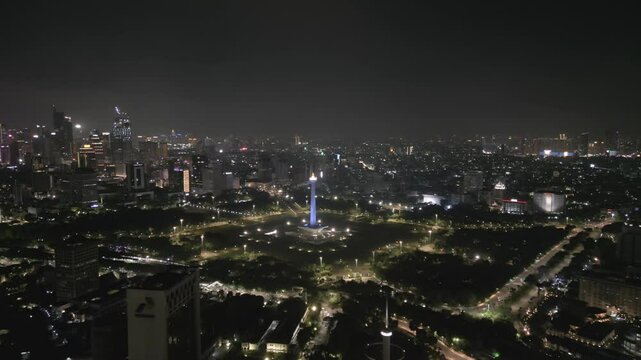 Aerial view clip of National Monument or also known as Monas, located in Jakarta, the capital city 