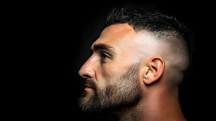 Obraz premium Profile Portrait of a Bearded Man Against a Dark Background