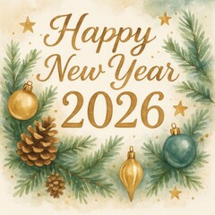 Festive New Year 2026 Card Design With Decorations and Warm Wishes for Celebration