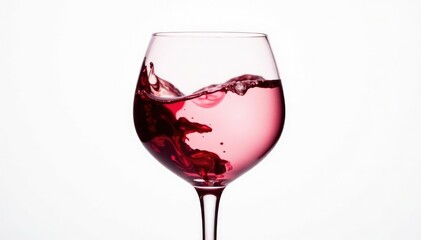 Rich red wine, swirling in glass against pristine white , wine bottle, liquid