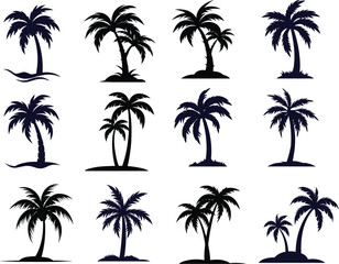 Palm Tree Silhouette Clipart Set - Tropical Beach Vector Illustrations