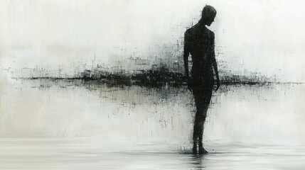 Obraz premium Solitude: A Figure in Monochrome Landscape
