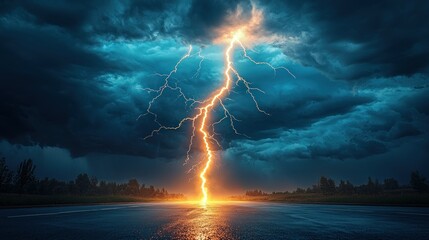 Obraz premium Majestic Lightning Strike over Road