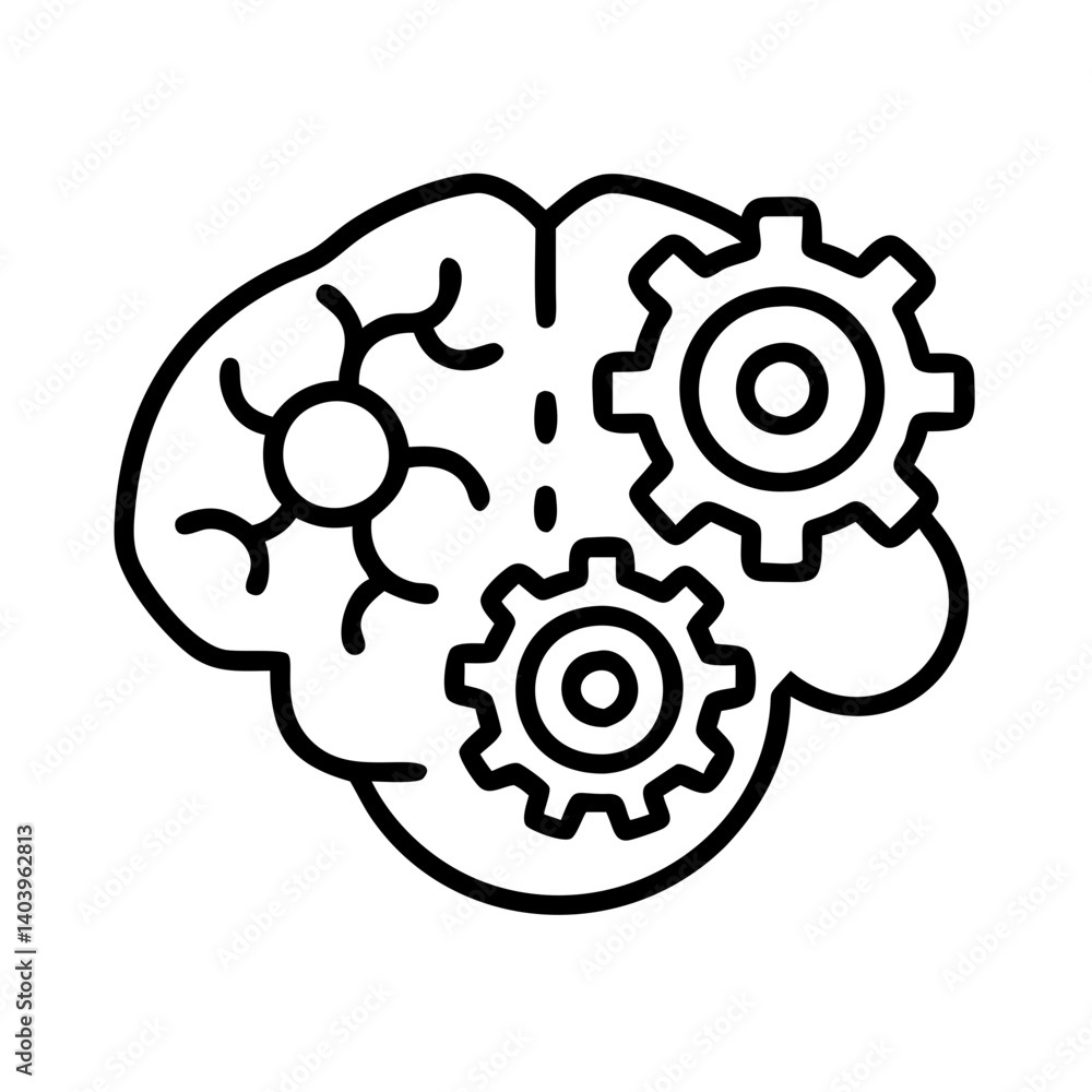 Poster brain gears thinking process concept idea innovation creativity intelligence problem solving machine
