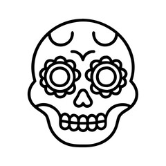 Sugar skull day of the dead vector illustration with floral eyes and teeth outline drawing