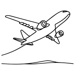 Airplane taking off in a minimalist line art style  