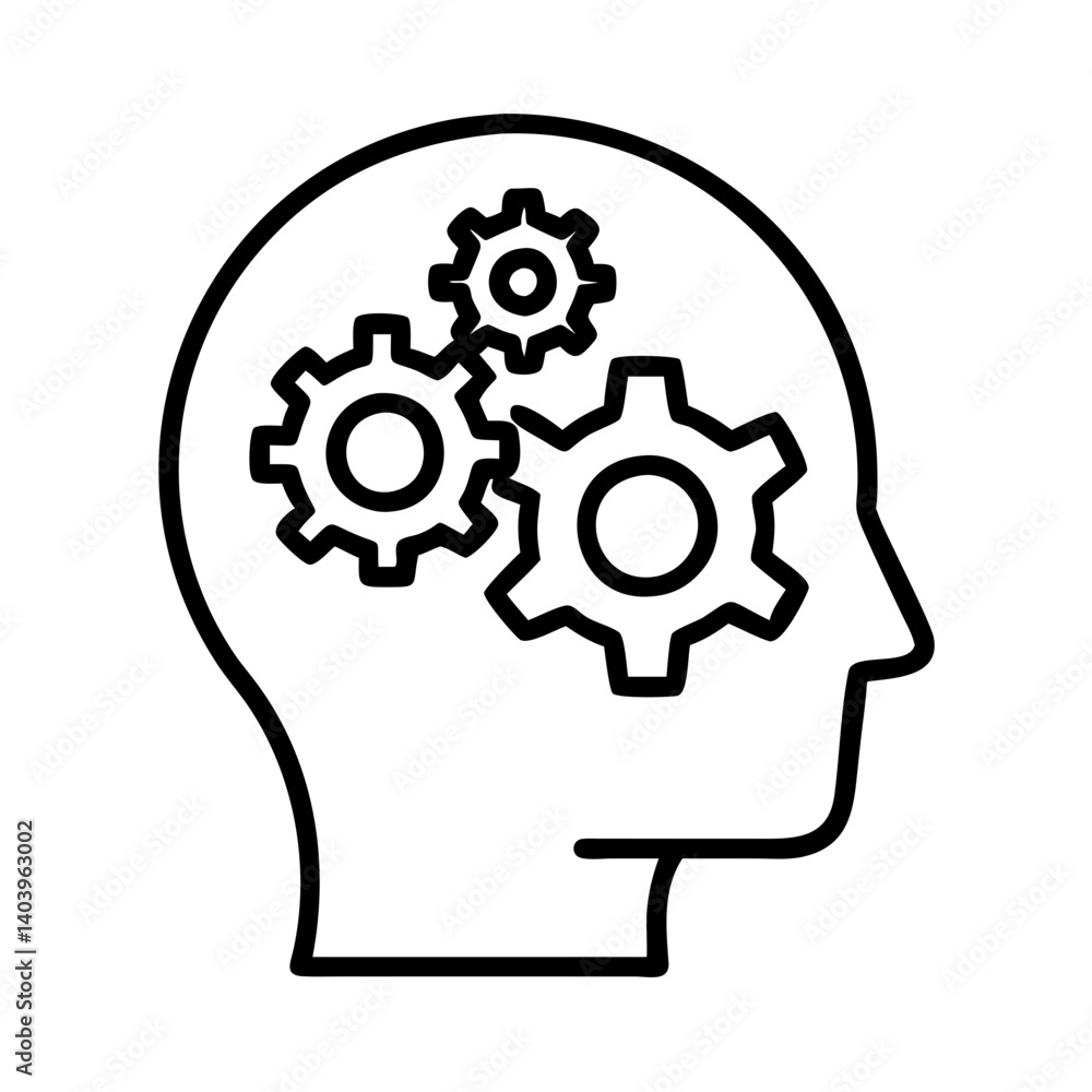 Poster human head with gears inside concept for business strategy and problem solving solutions idea