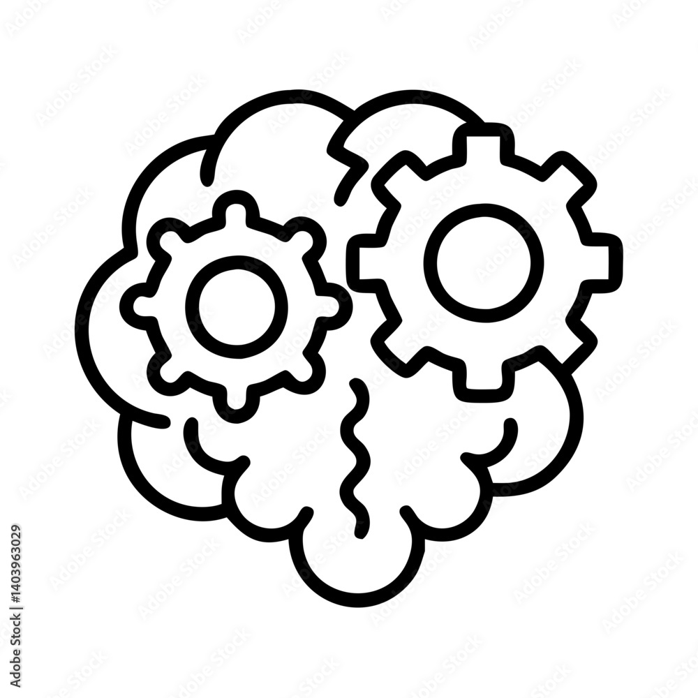 Poster brain gears mechanism concept for thinking process innovation and engineering solution idea