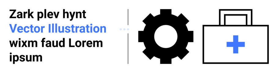 Gear cog and medical kit illustrate teamwork, healthcare, innovation, emergency planning, productivity, technology, and support. Ideal for apps, websites presentations branding and a simple