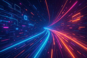 Obraz premium Dynamic neon lines create a digital vortex.