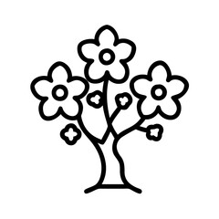 Flower tree vector illustration, floral blossom tree drawing, tree with flowers outline icon vector