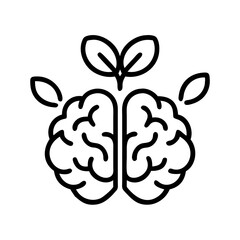 Brain growth mind development concept for mental health and learning with leaves icon design