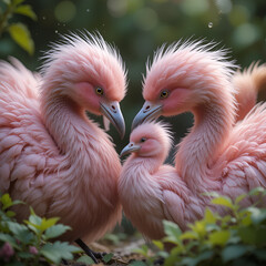 Famiglia di fenicotteri rosa in natura © Kyle