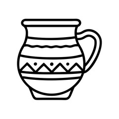 Outline drawing of a traditional ceramic jug with handle for drinks and decorative purposes, art