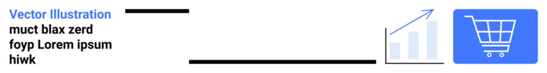 Cart icon and upward arrow graph illustrating e-commerce analytics, business growth. Ideal for marketing, sales, business strategy, digital commerce, shopping trends, online tools, simple landing