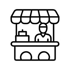 Illustration of a market stall with vendor selling cake food stand icon vector design template 90