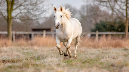White Horse Galloping in a Field