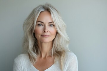 beautiful 50s mid aged mature woman isolated on white background. skin care beauty, skincare cosmetics concept, Generative AI