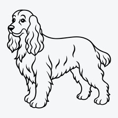 American Cocker Spaniel Silhouette White background illustration, Generative Ai