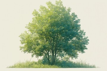Fototapeta premium Solitary tree boasts lush green leaves against a bright, neutral backdrop