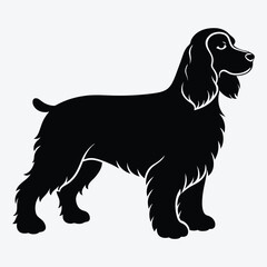 American Cocker Spaniel Silhouette White background illustration, Generative Ai