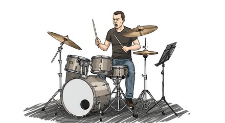 Fototapeta premium Passionate drummer energetically performs on his kit with intensity and precision