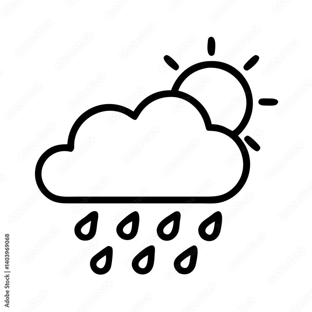 Wall mural vector graphic of sun behind cloud with rain drops weather forecast icon clip art design element
