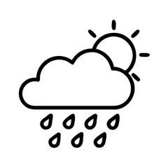 Vector graphic of sun behind cloud with rain drops weather forecast icon clip art design element